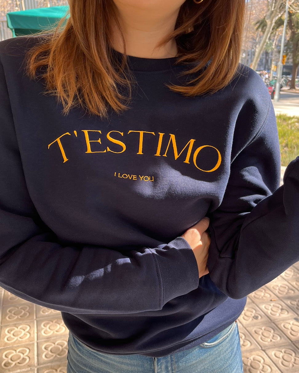 Dessuadora t'estimo. Catalan Words. Unisex. Productes en català.