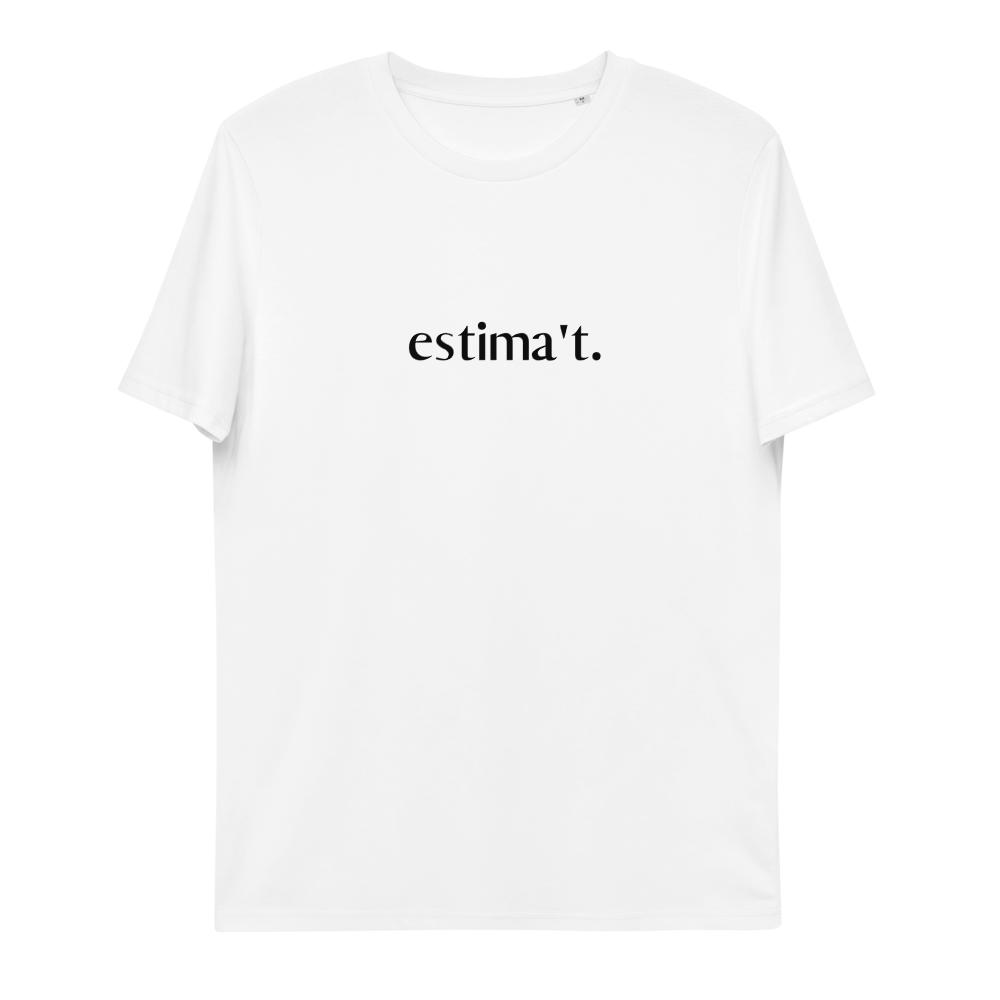 Samarreta estima't blanca unisex. 100% cotó orgànic. Botiga online Catalan words. Productes en català.